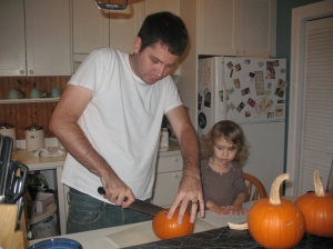 Sweet Pea supervises her father's baking process